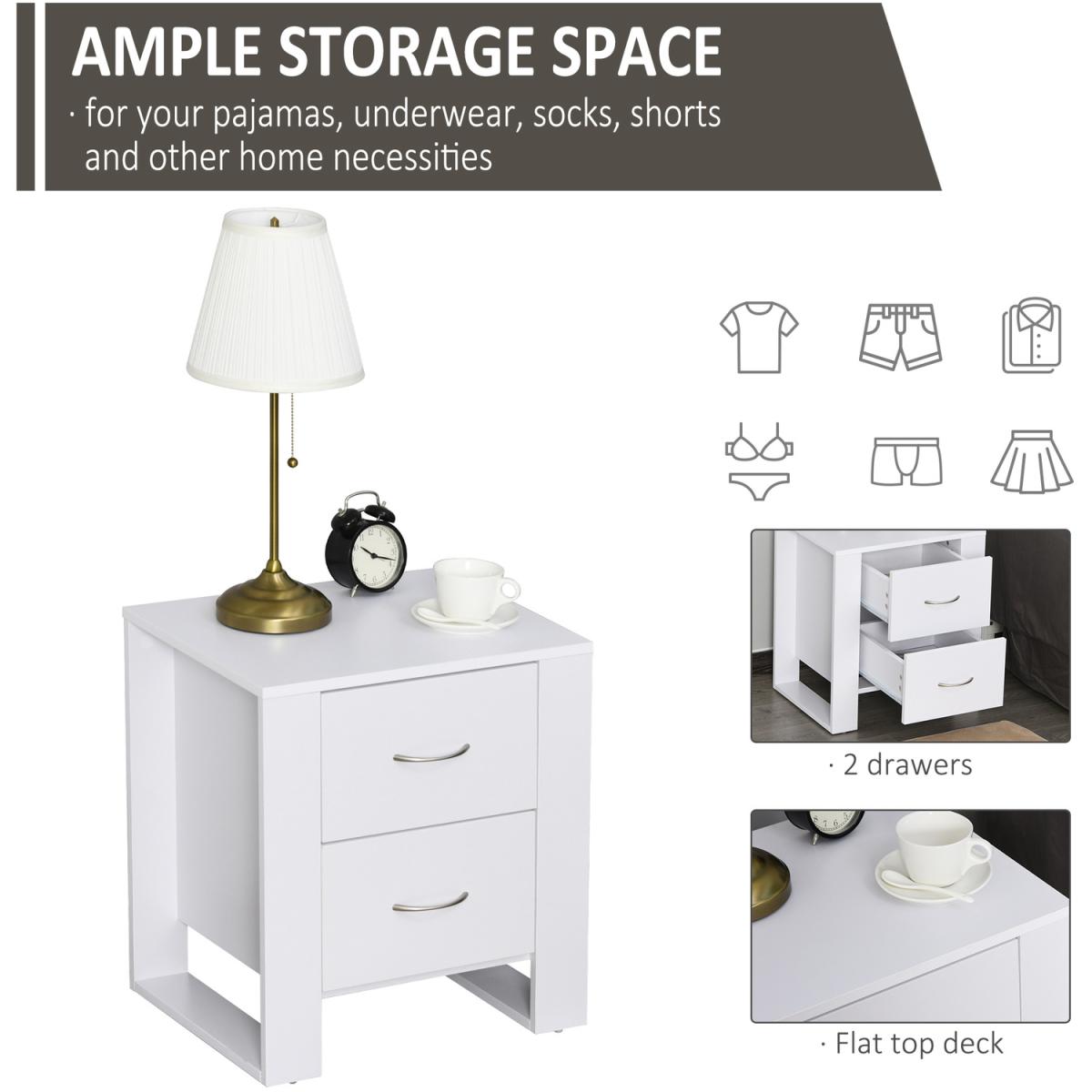 2 Drawer Modern Bedside Table with Handles - White – image 3