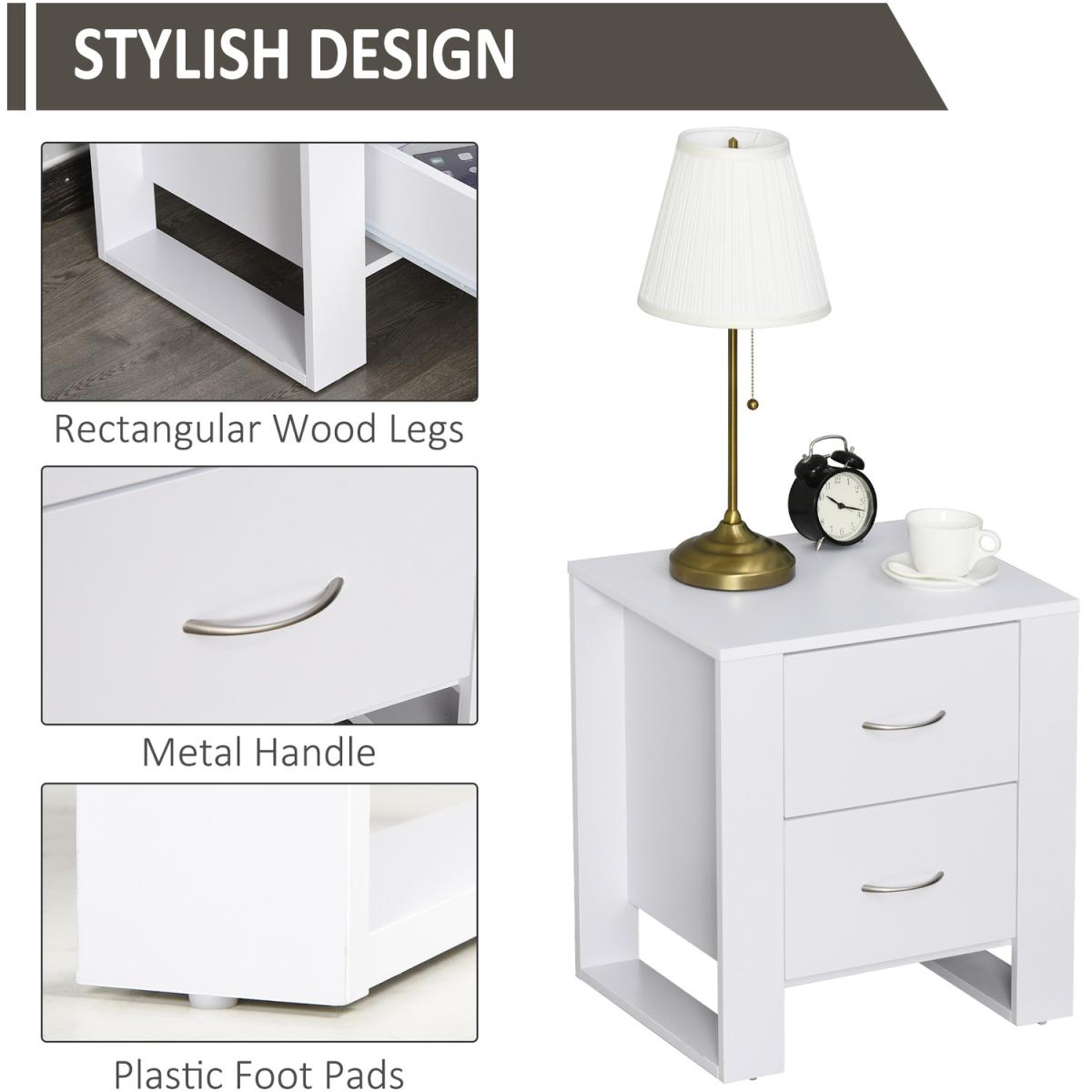 2 Drawer Modern Bedside Table with Handles - White – image 4
