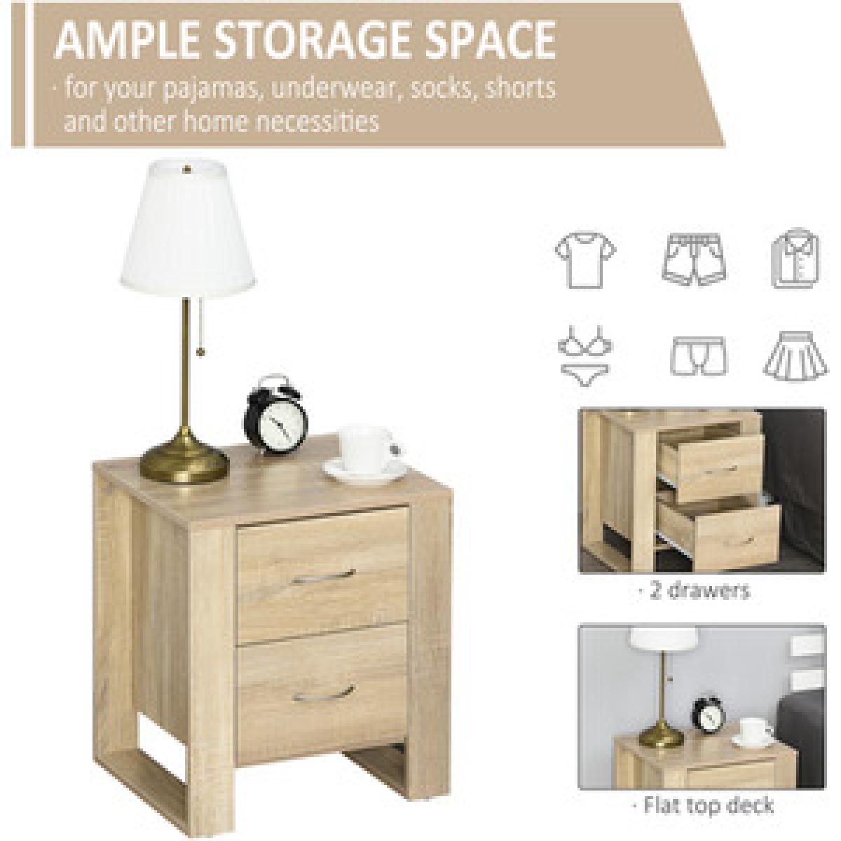 2 Drawer Modern Bedside Table with Handles - White – image 8