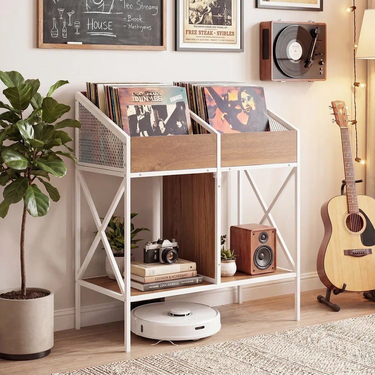 Costway 4-Grid Vinyl Record Storage Rack - Natural – image 3