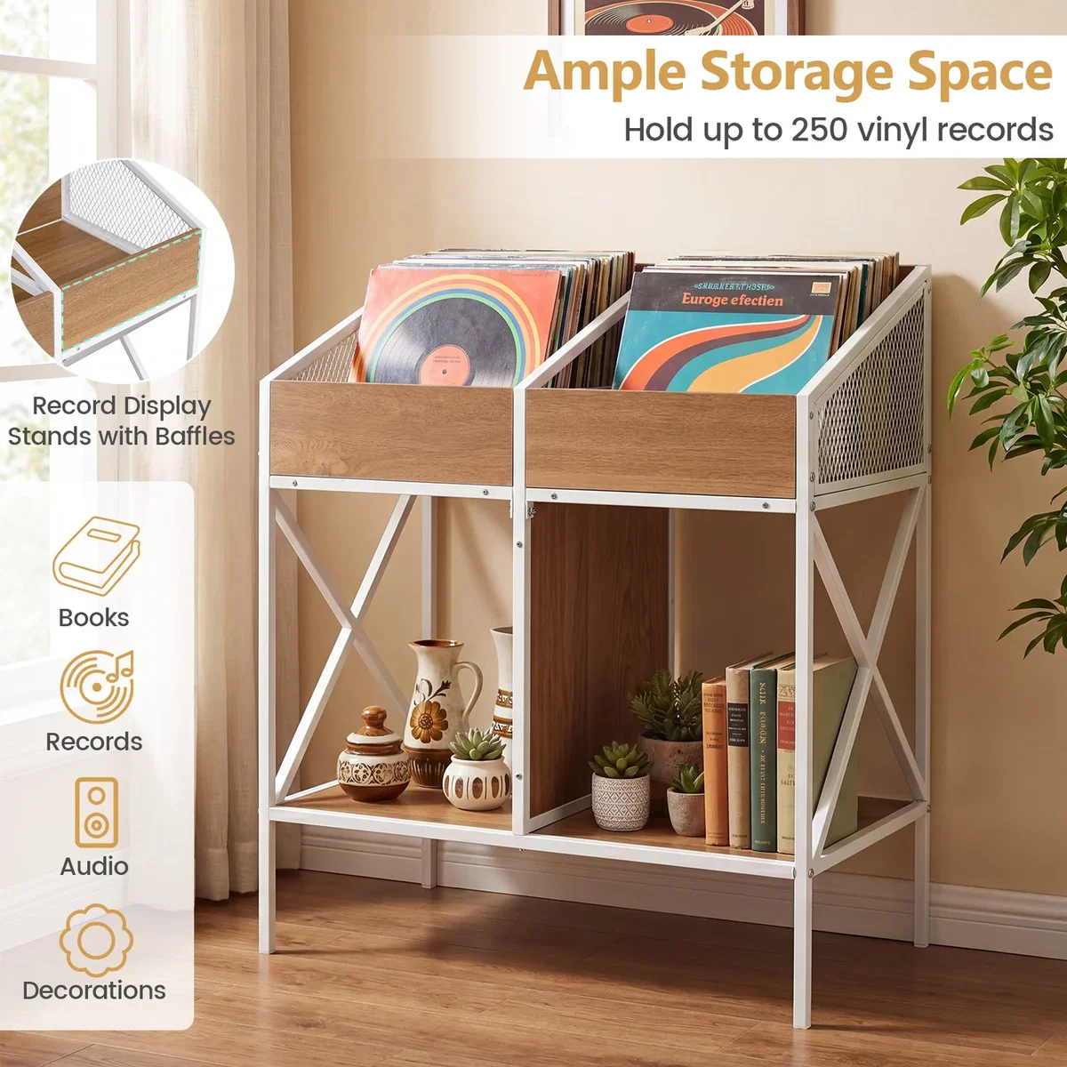 Costway 4-Grid Vinyl Record Storage Rack - Natural – image 8