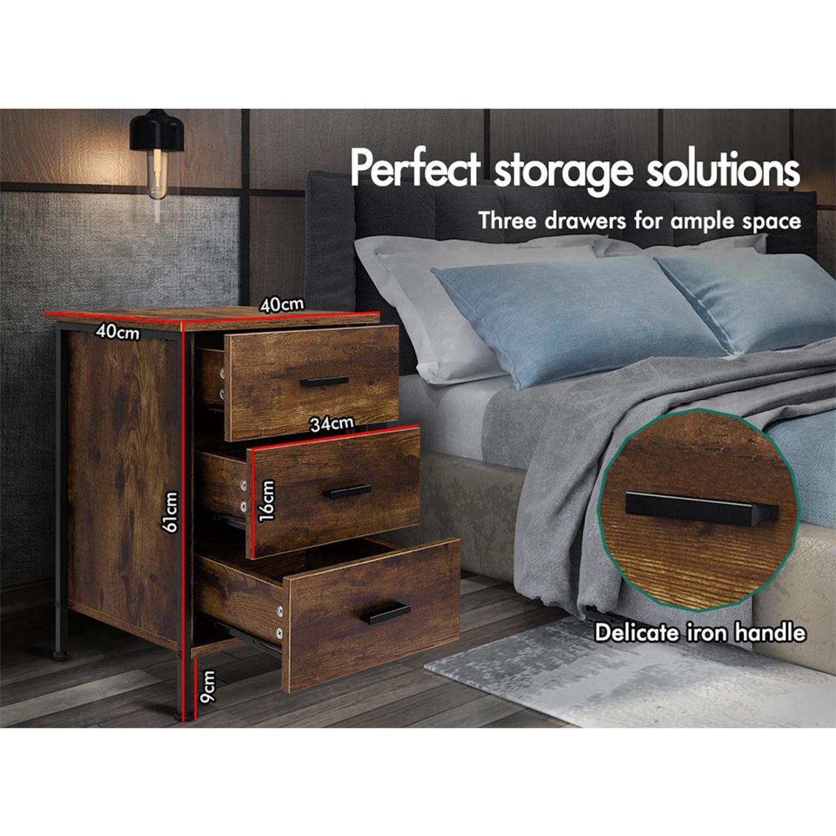Oleta 3 Drawer Retro Wooden Bedside Table - Oak – image 2