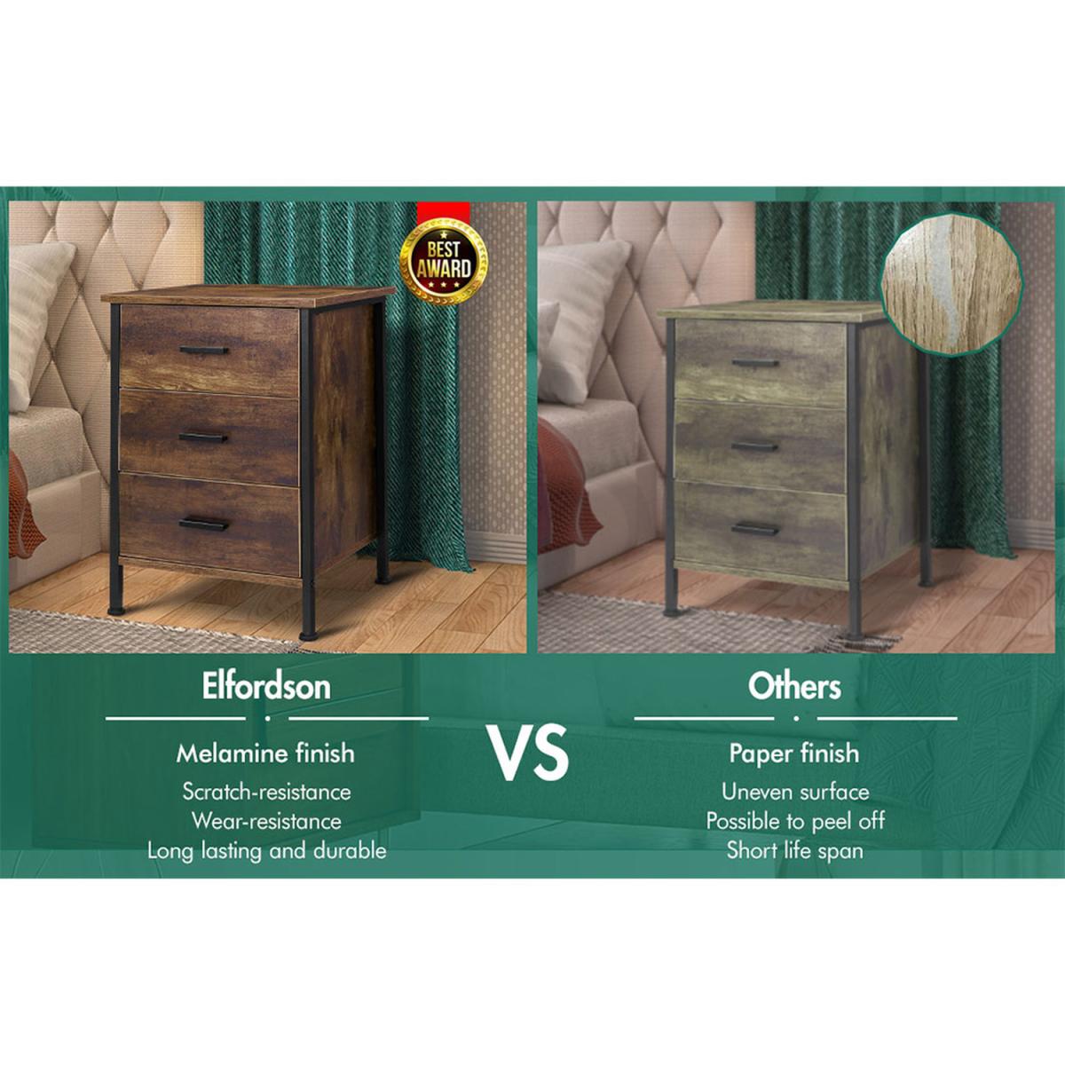 Oleta 3 Drawer Retro Wooden Bedside Table - Oak – image 5