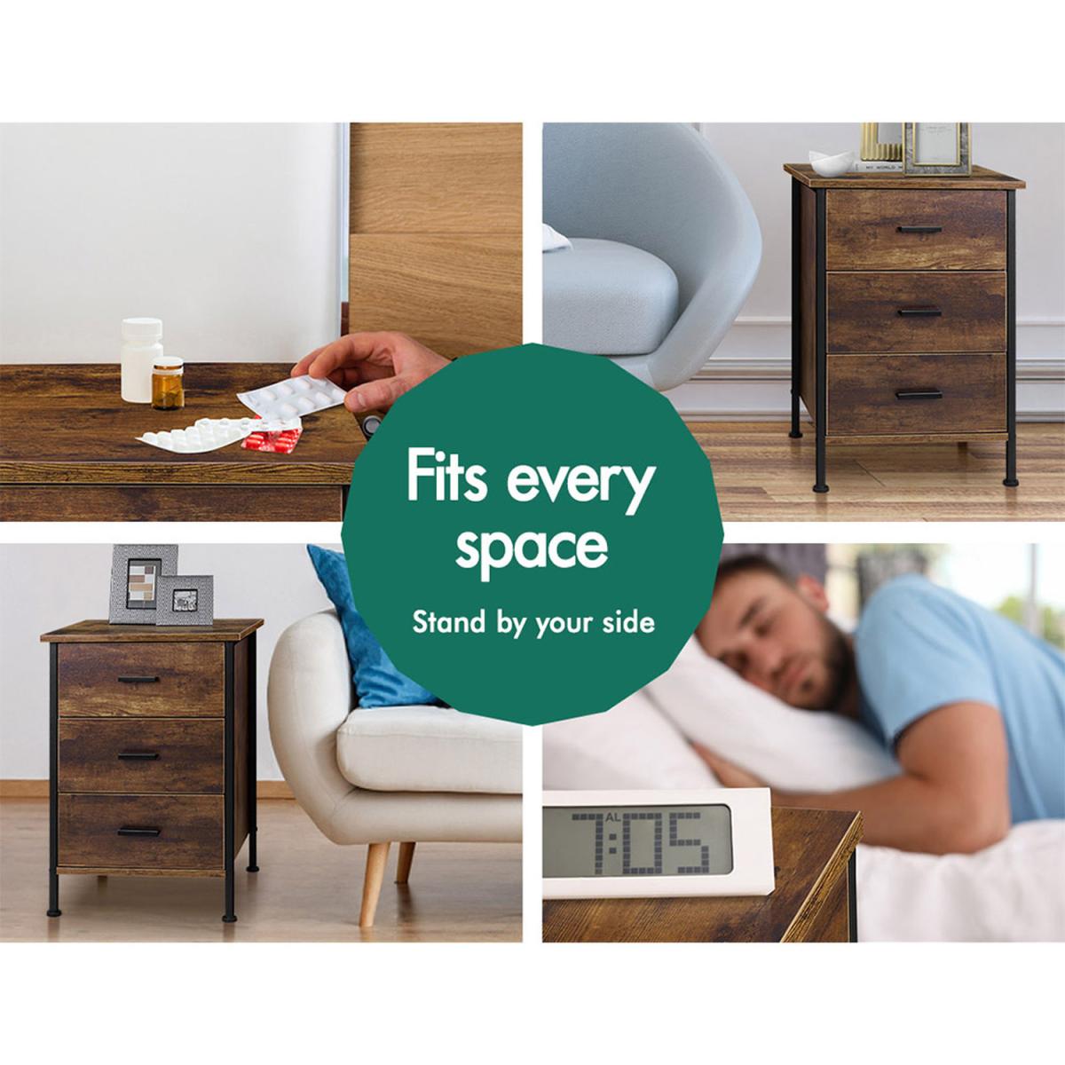 Oleta 3 Drawer Retro Wooden Bedside Table - Oak – image 6