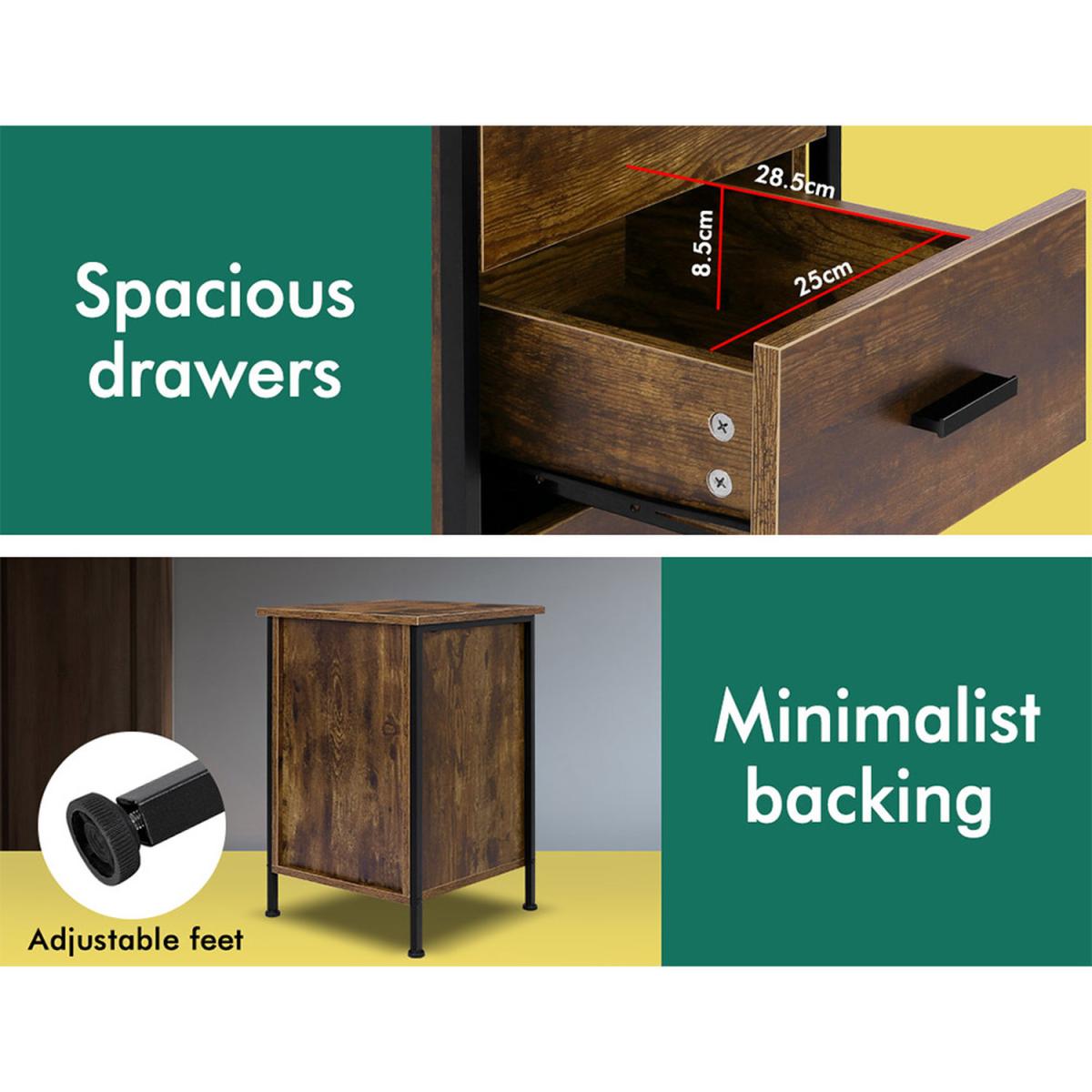 Oleta 3 Drawer Retro Wooden Bedside Table - Oak – image 9