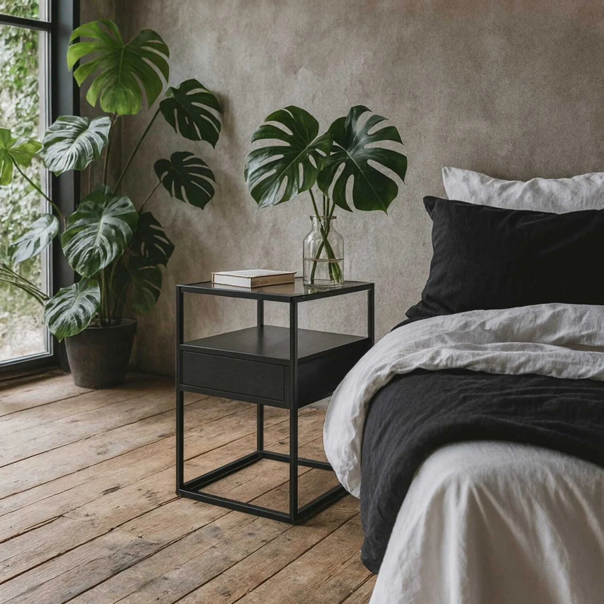 Wrenna Bedside Table Smoked Tempered Glass Top - Black – image 3