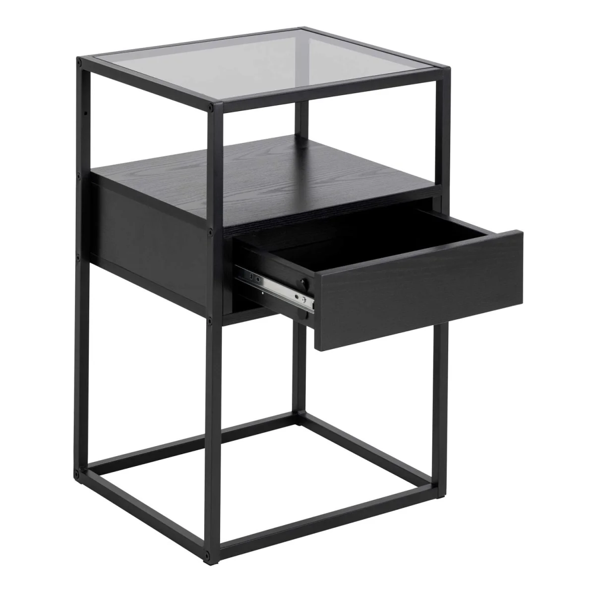 Wrenna Bedside Table Smoked Tempered Glass Top - Black – image 6