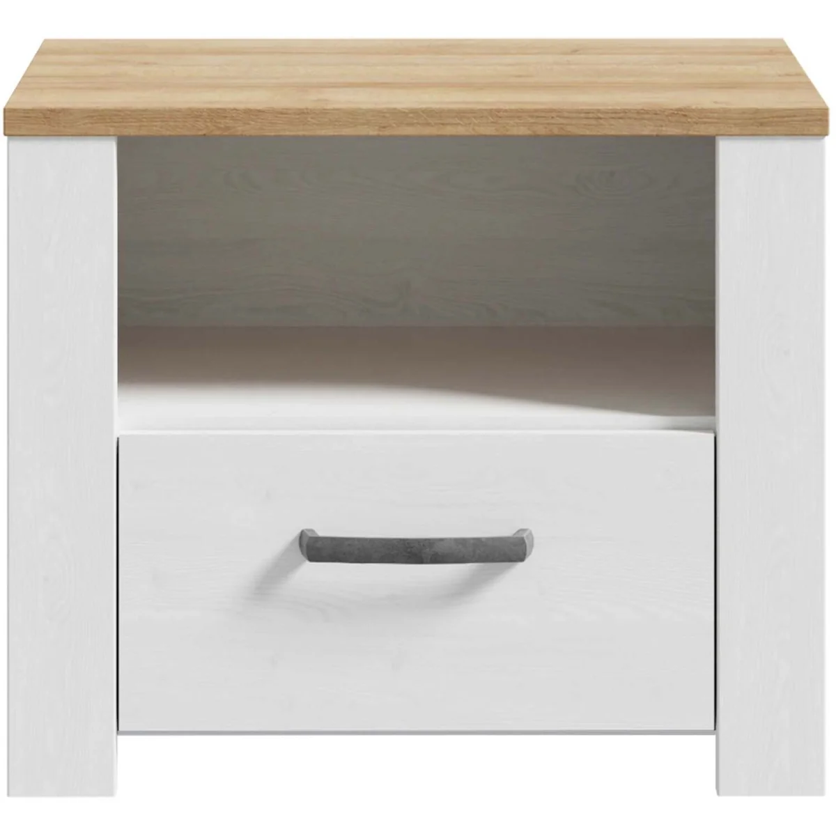 Wyld Haus Bramblecroft 1-Drawer Bedside Table in White and Natural Oak - White – image 2