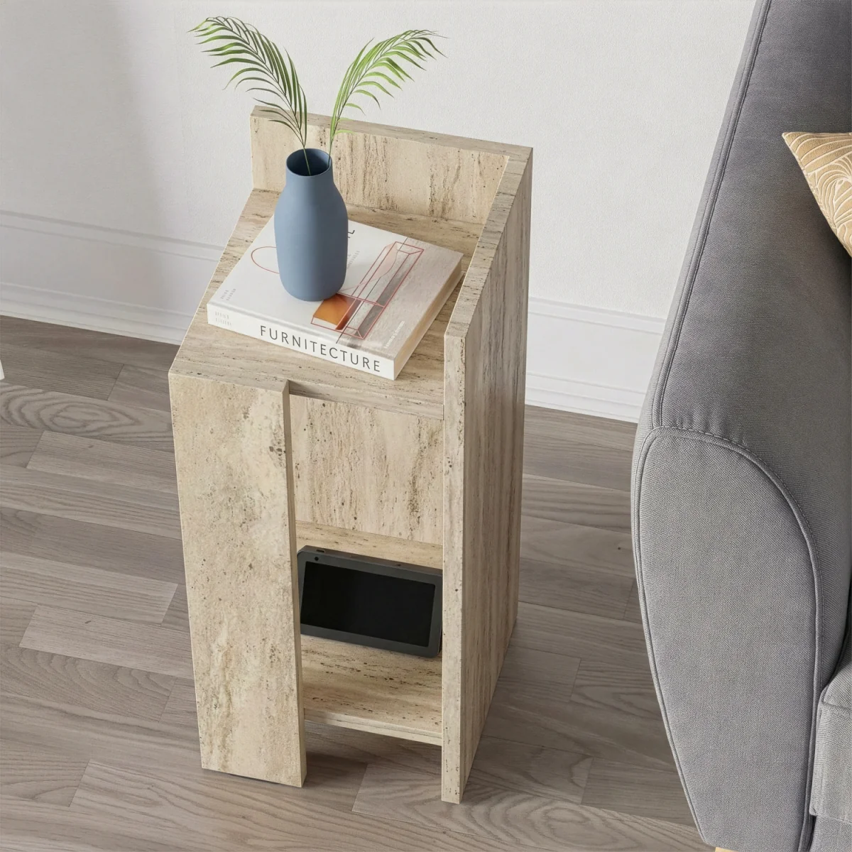 Decortie Elos Two Tier Open Bedside Module - Travertine – image 2