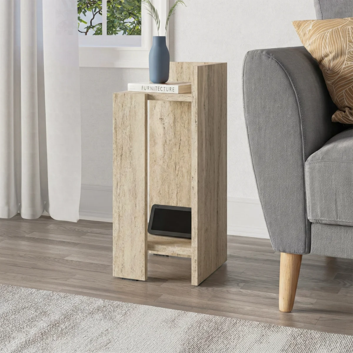 Decortie Elos Two Tier Open Bedside Module - Travertine – image 3