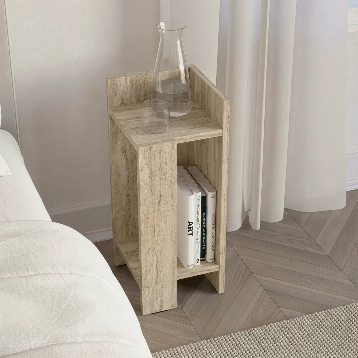 Decortie Elos Two Tier Open Bedside Module - Travertine – image 4