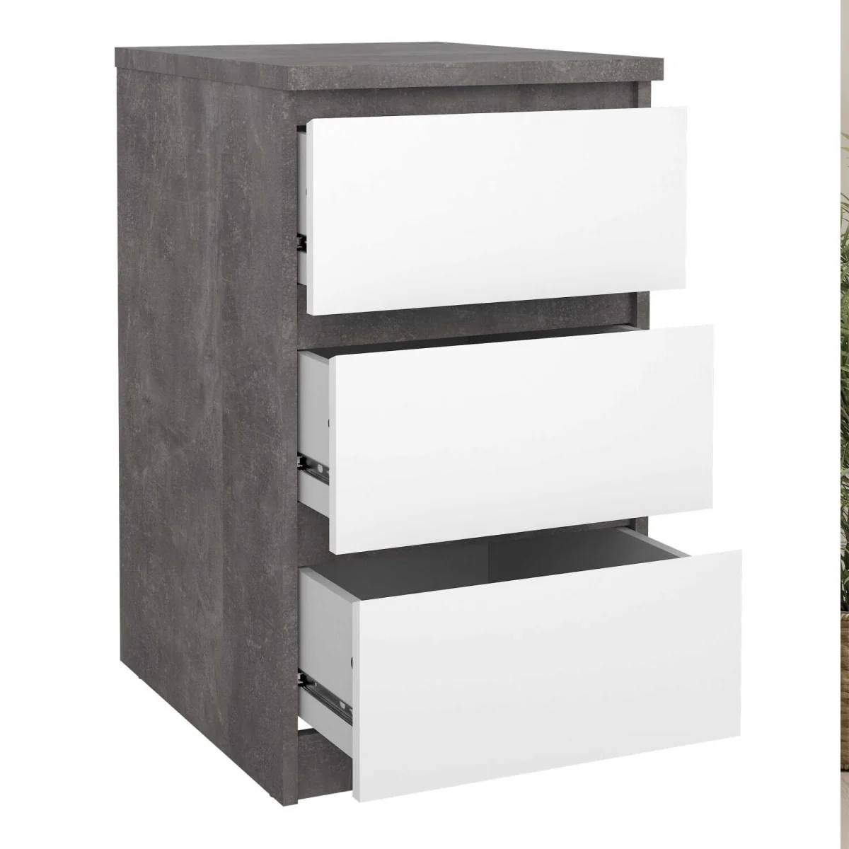 Wyld Haus Budapest Bedside Table, Concrete-Effect and White, 3 Drawers - Grey – image 4