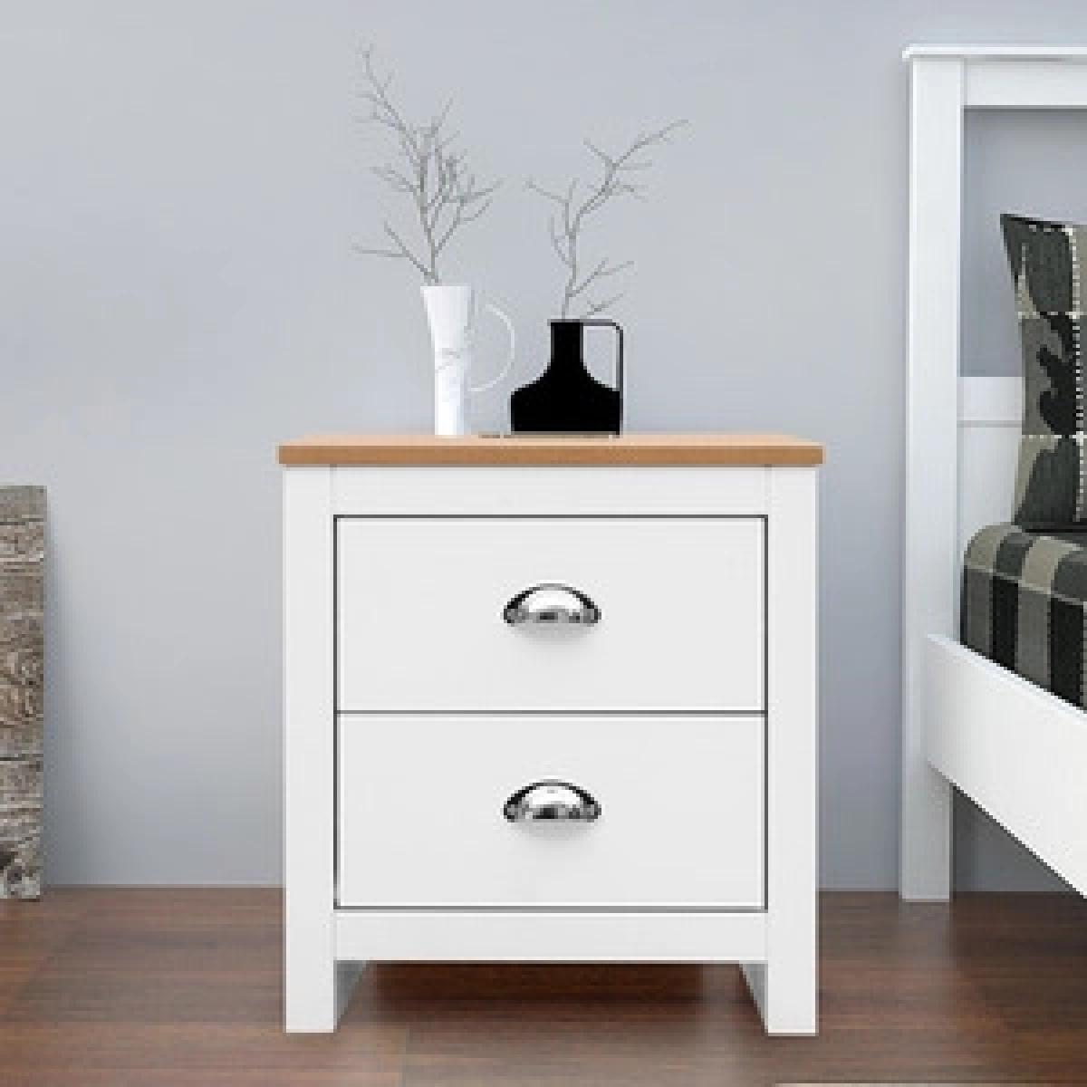 Drawers Nightstand Wooden Bedside Table - White / 79cm – image 7