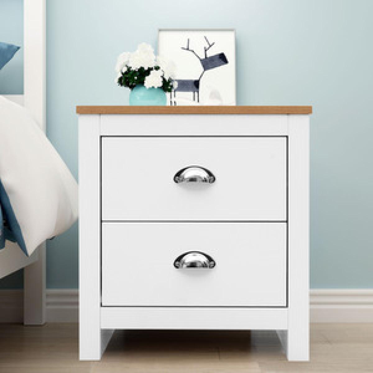 Drawers Nightstand Wooden Bedside Table - White / 79cm – image 8
