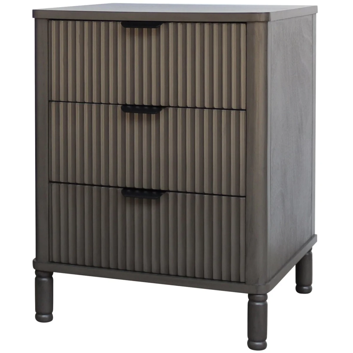 Sagevale Ribbed 3 Drawer Bedside Table - Grey – image 2