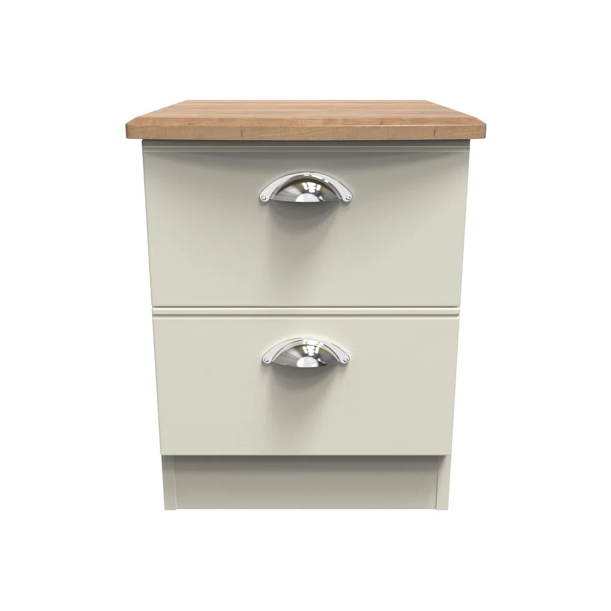 Victoria Ready Assembled 2 Drawer Bedside Cabinet - Cream Ash with Riviera Oak Top
