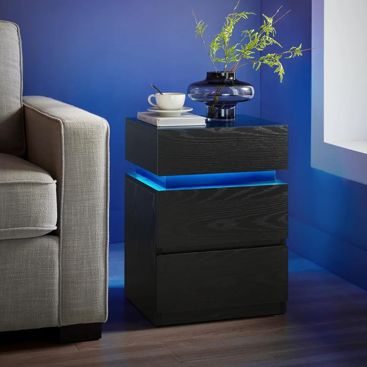VASAGLE Bedside Table with LED Lights - Ebony Black – image 5