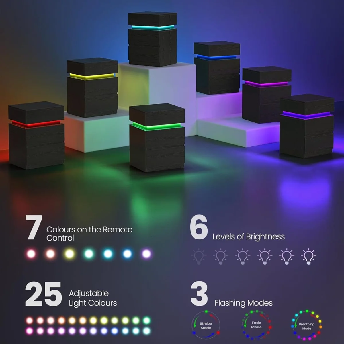 VASAGLE Bedside Table with LED Lights - Ebony Black – image 6