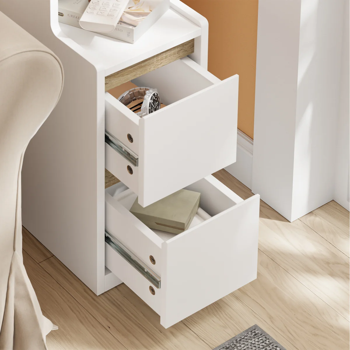 Slim Bedside Table USB Type-C Charging Dimmable Nightstand - White – image 4