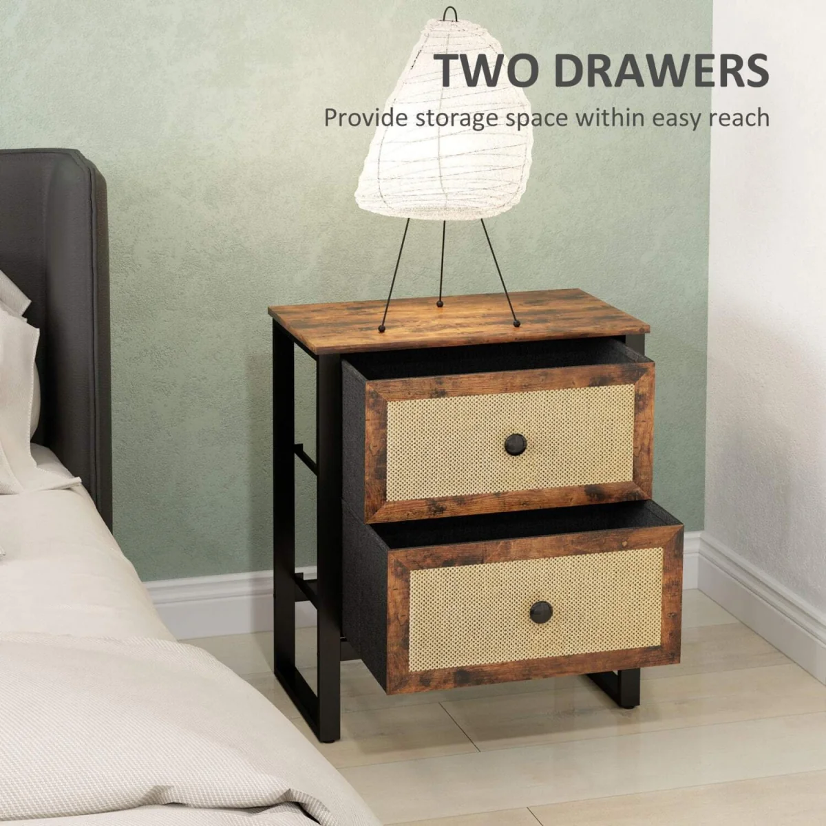 Lamilu Vesa Set of 2 Rustic Brown Industrial Bedside Tables, 2 Drawers – image 2