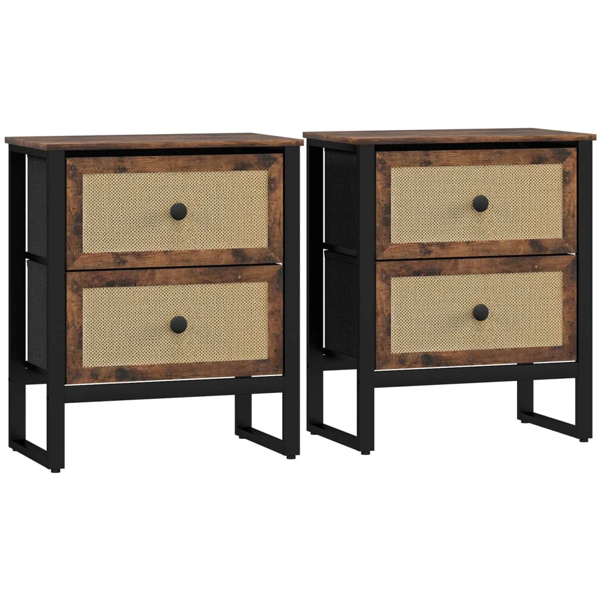 Lamilu Vesa Set of 2 Rustic Brown Industrial Bedside Tables, 2 Drawers – image 3