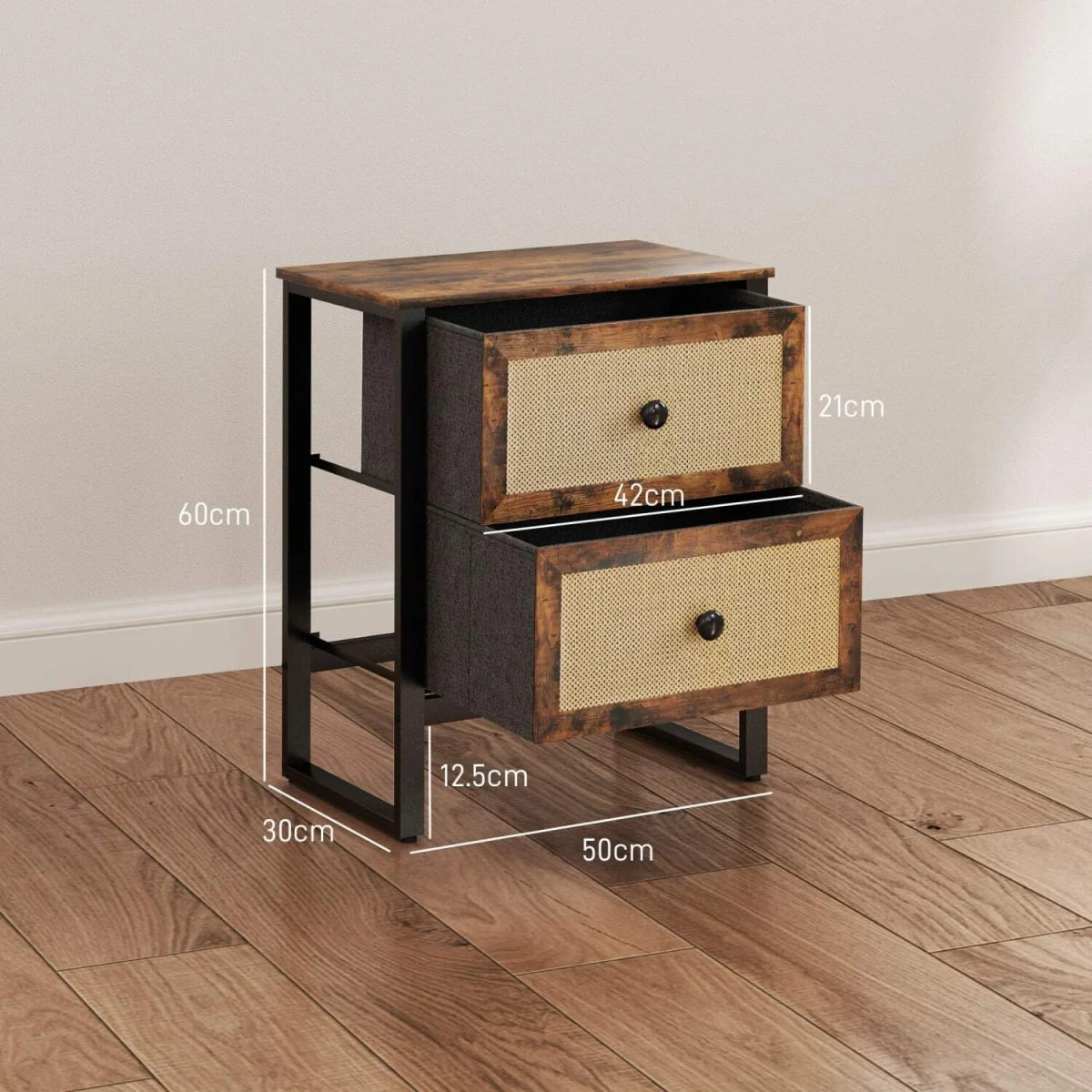 Lamilu Vesa Set of 2 Rustic Brown Industrial Bedside Tables, 2 Drawers – image 5