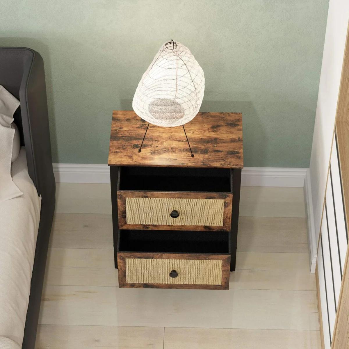 Lamilu Vesa Set of 2 Rustic Brown Industrial Bedside Tables, 2 Drawers – image 8