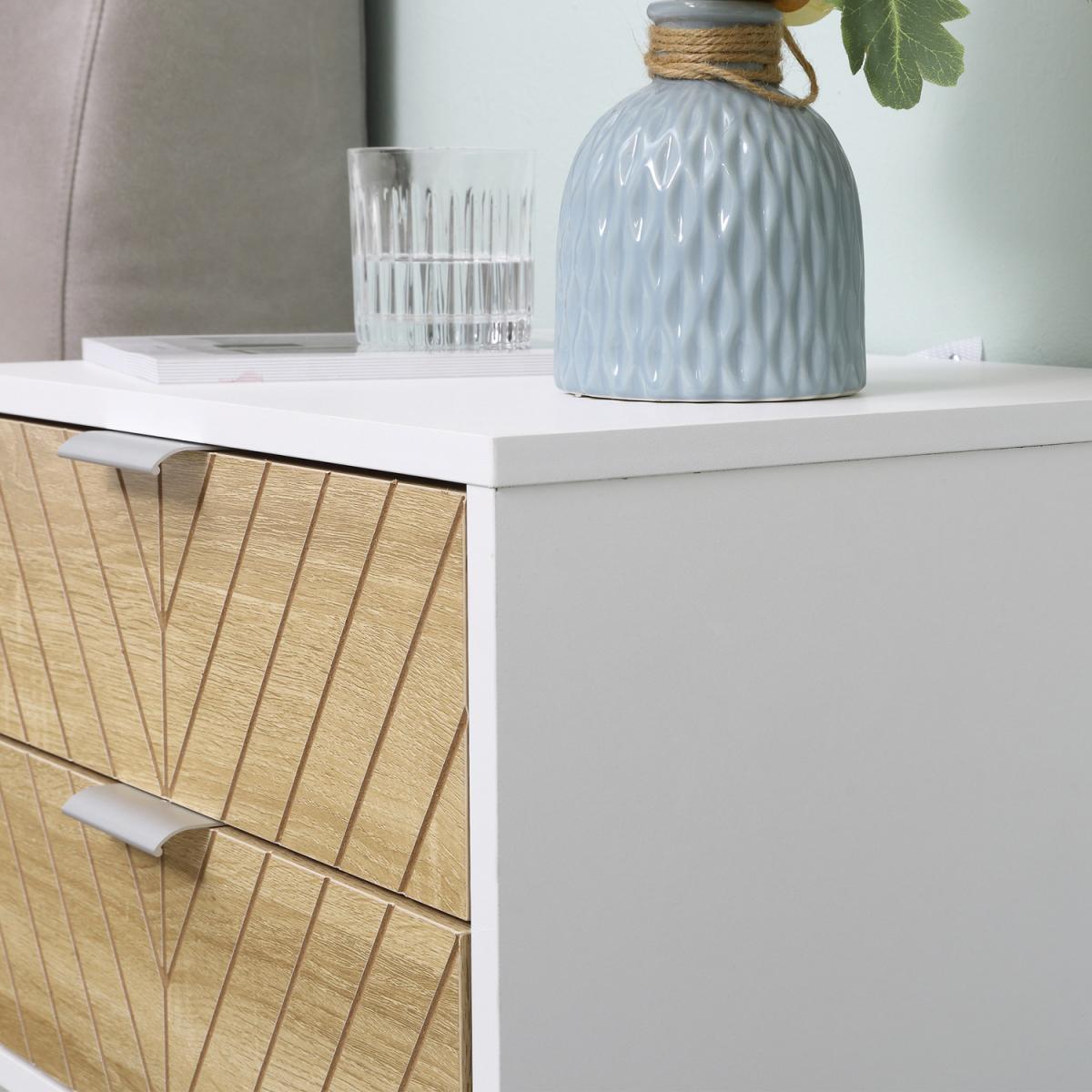 Modern Bedside Table with 2 Drawers, Sofa Side Table for Bedroom - White, Oak – image 4