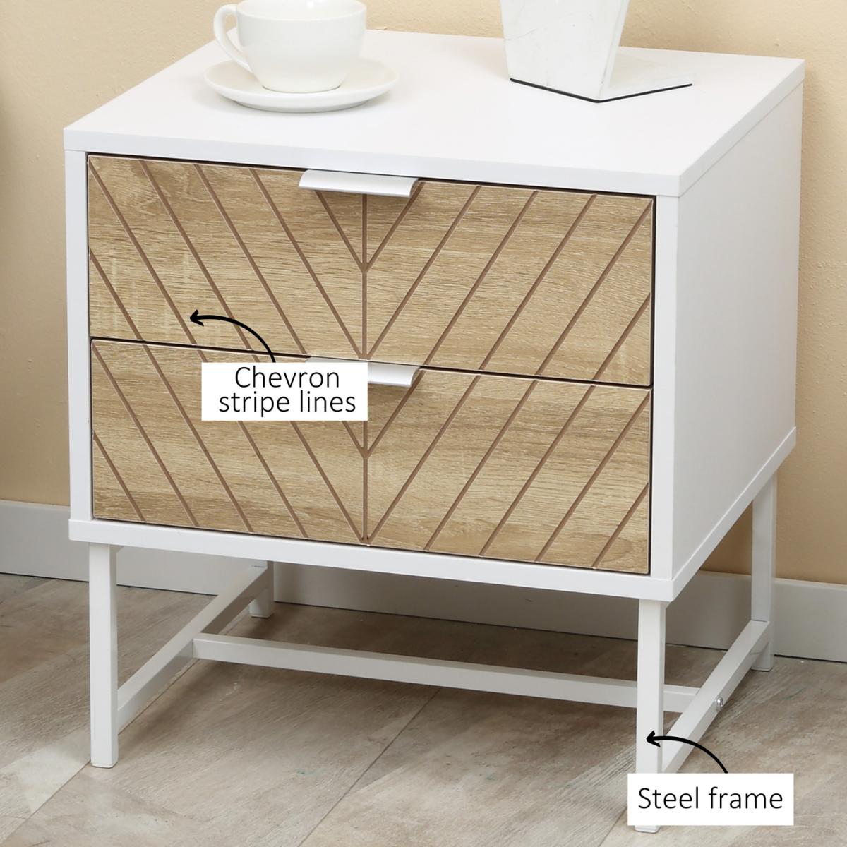 Modern Bedside Table with 2 Drawers, Sofa Side Table for Bedroom - White, Oak – image 5