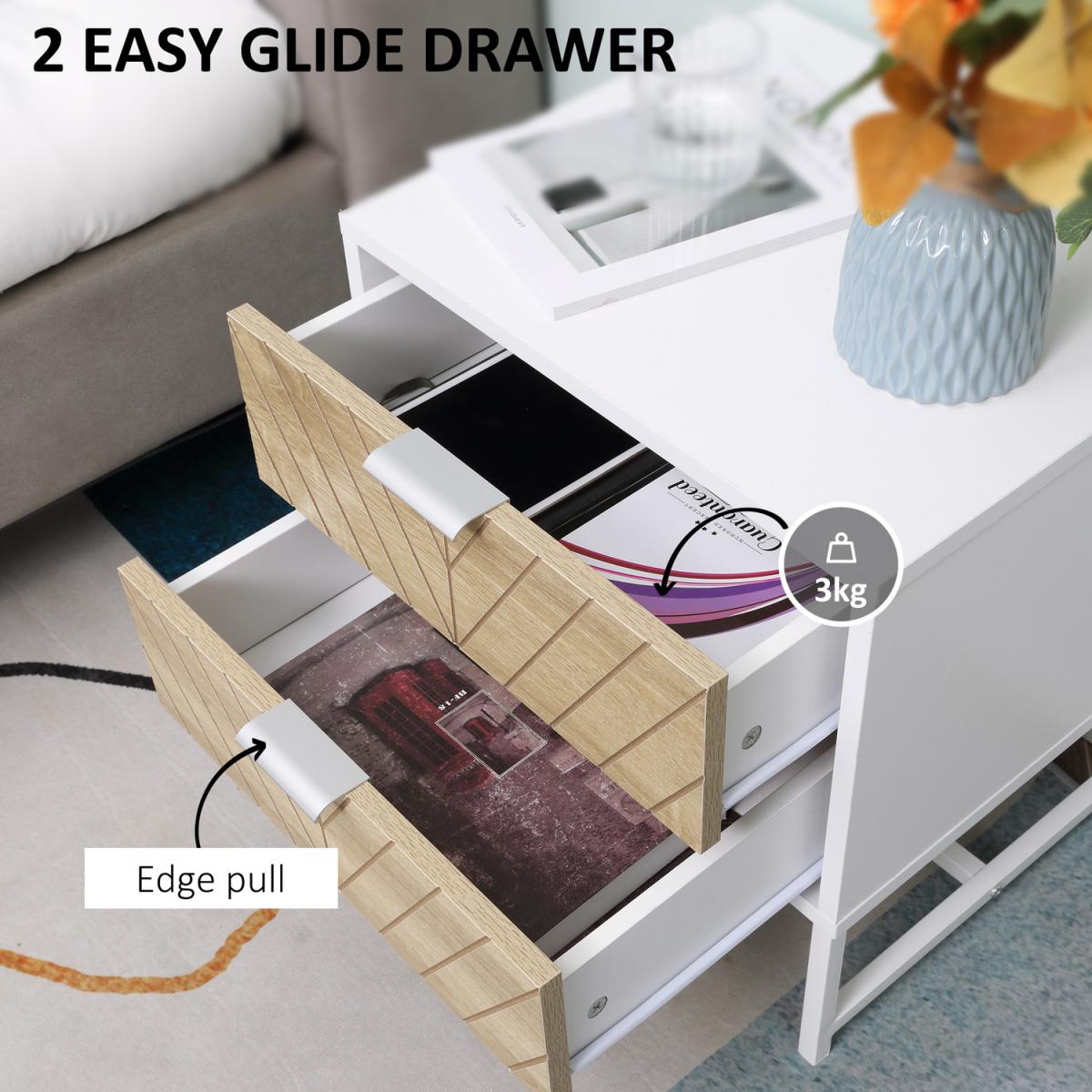 Modern Bedside Table with 2 Drawers, Sofa Side Table for Bedroom - White, Oak – image 6