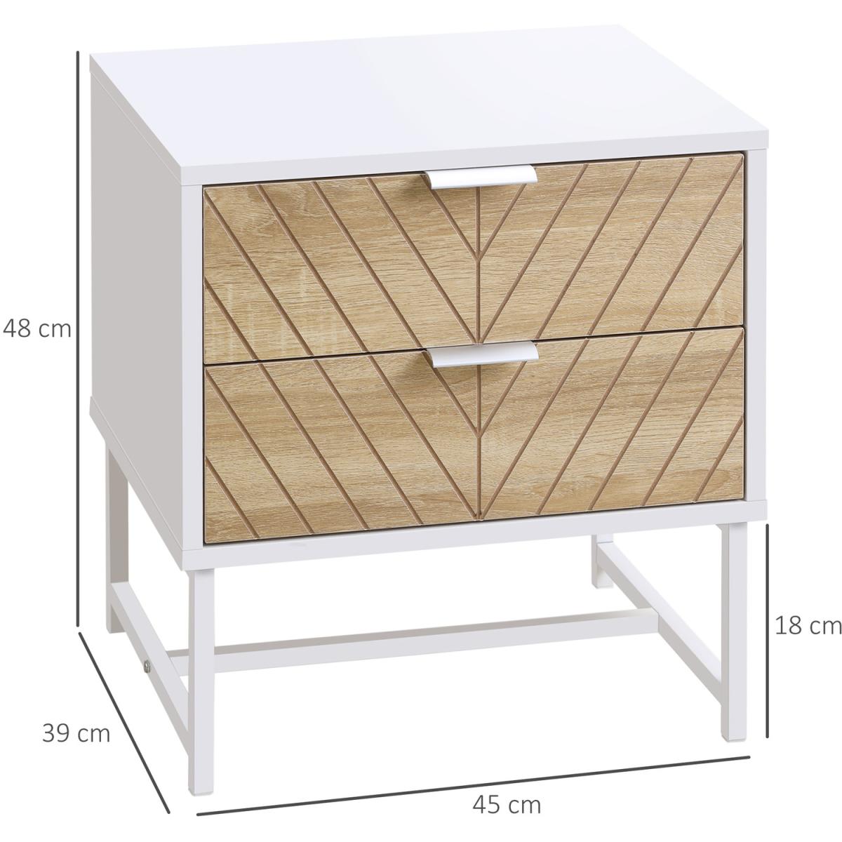 Modern Bedside Table with 2 Drawers, Sofa Side Table for Bedroom - White, Oak – image 8