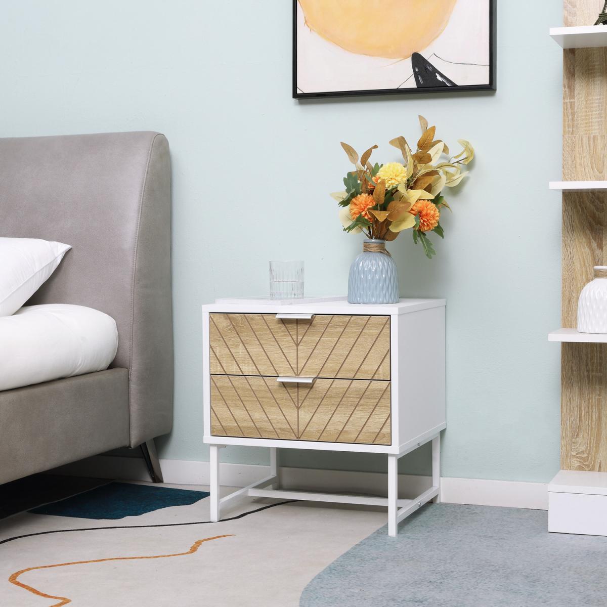 Modern Bedside Table with 2 Drawers, Sofa Side Table for Bedroom - White, Oak – image 9