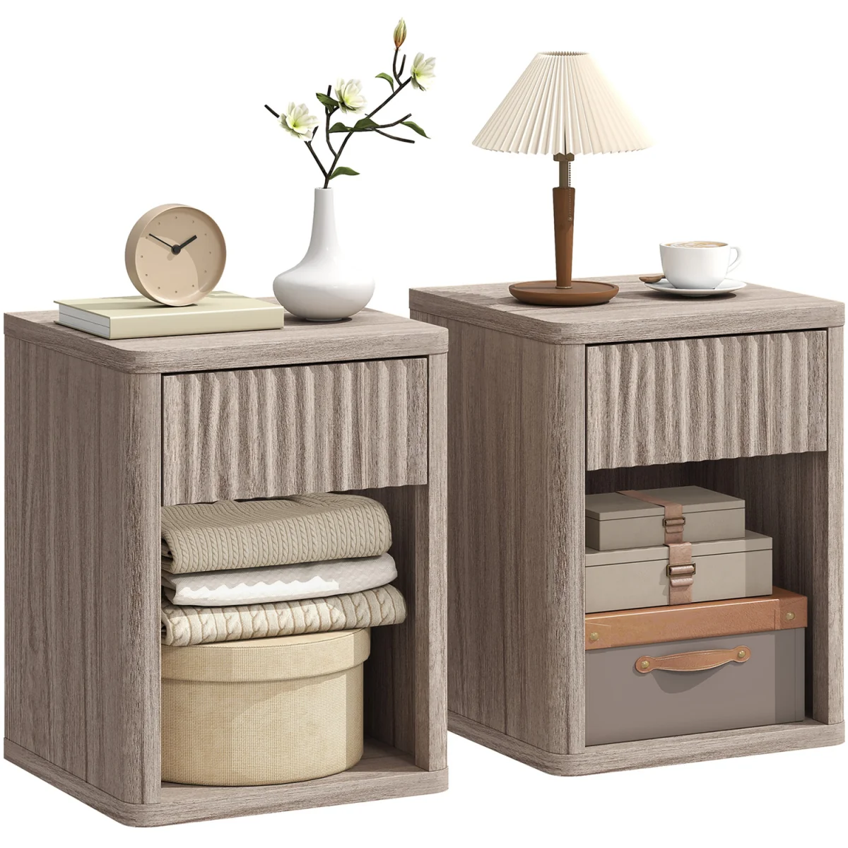 HOMCOM Modern Nightstand with Drawer and Open Shelf - Grey – image 2