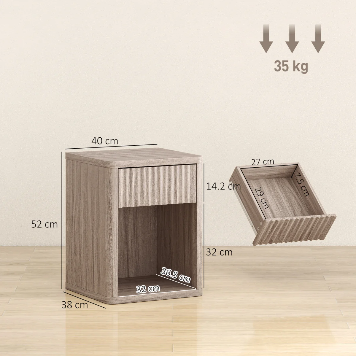 HOMCOM Modern Nightstand with Drawer and Open Shelf - Grey – image 3