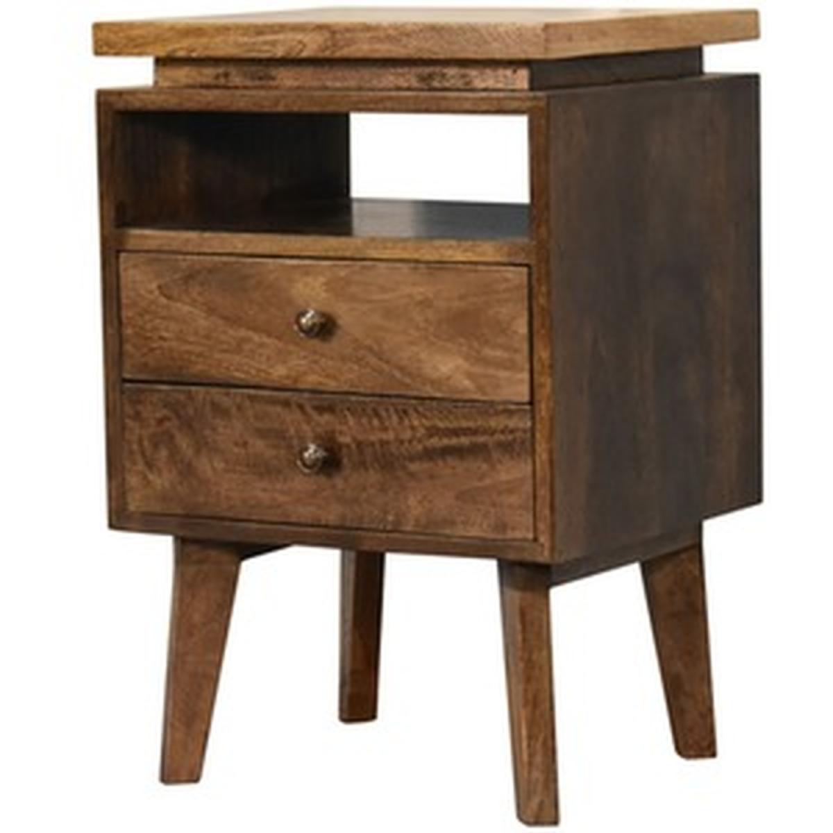 Platform Convenient Unique Storage Shiny Bedside Table - Dark Brown – image 2