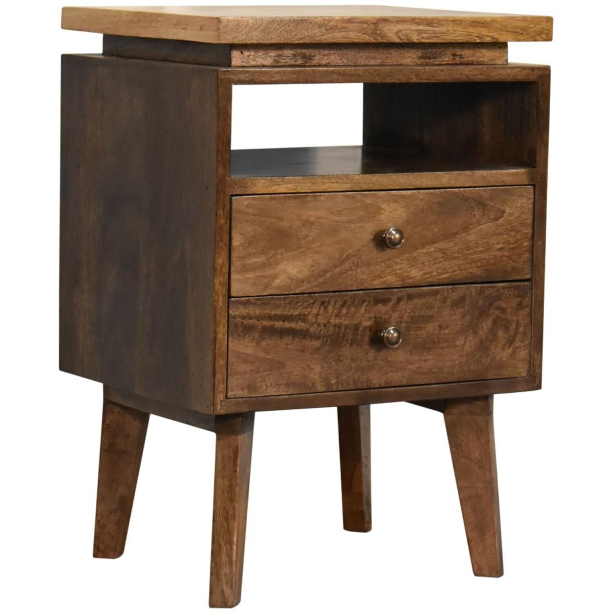 Platform Convenient Unique Storage Shiny Bedside Table - Dark Brown – image 8