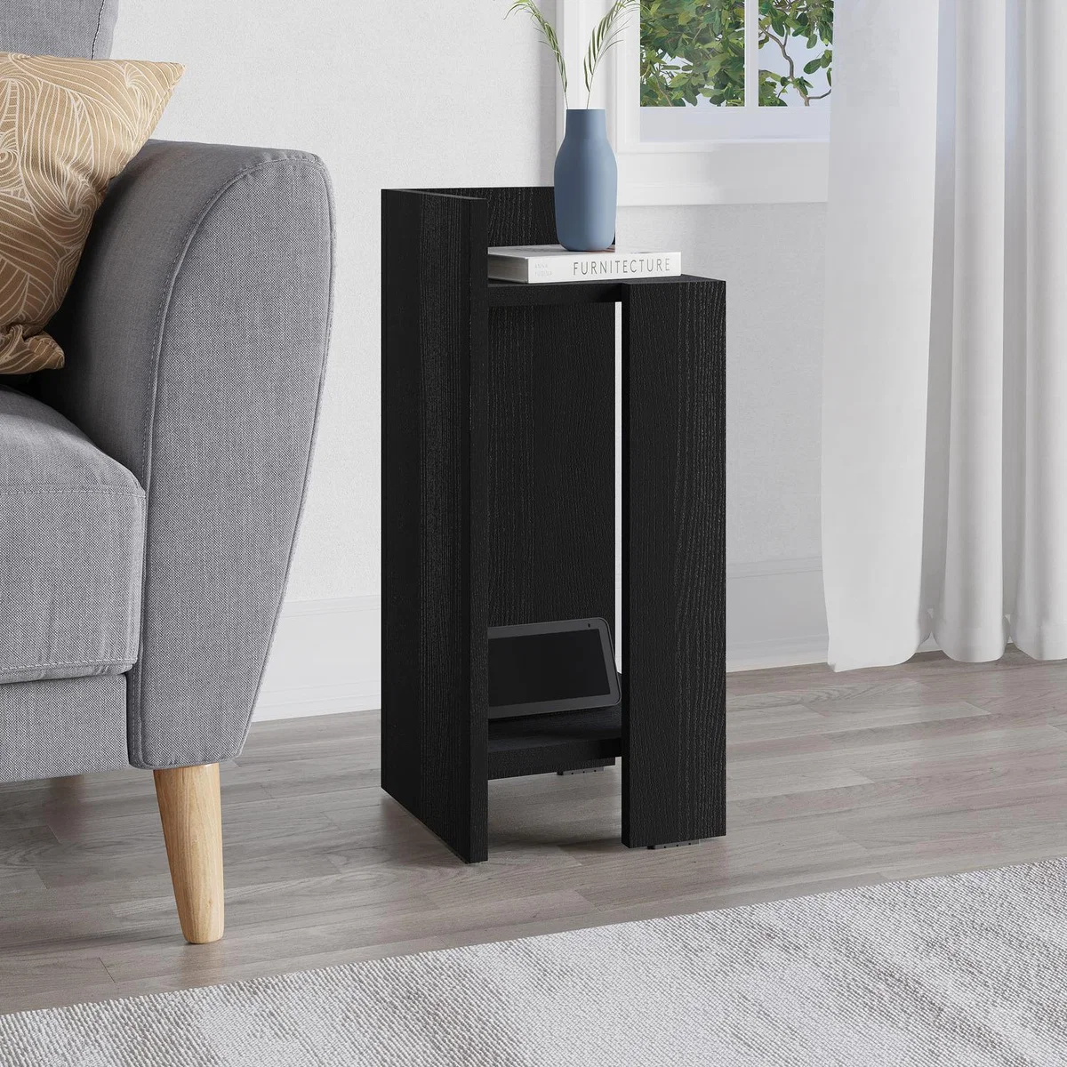 Elos Modern Bedside Table Left Module - Black Wood