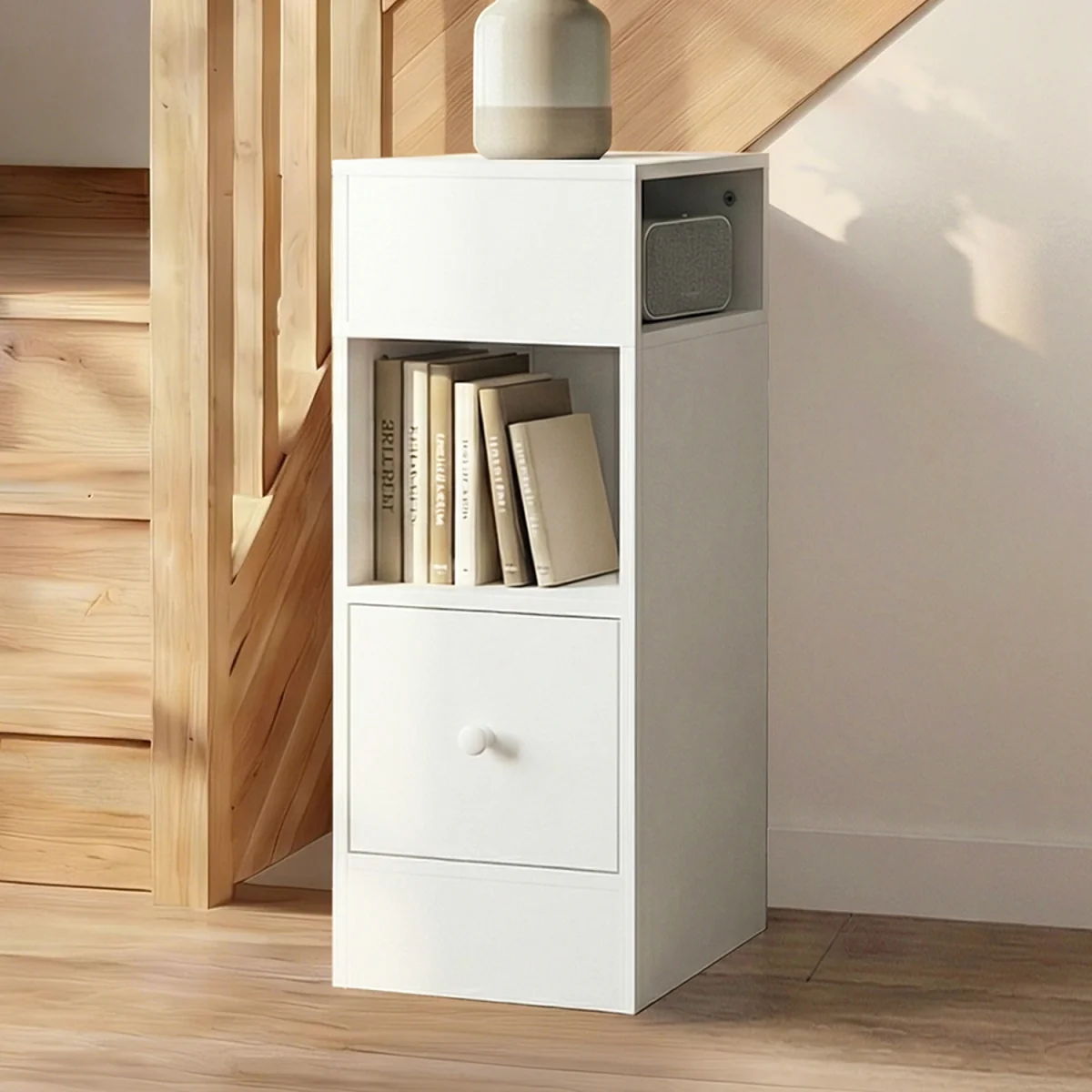 Bedside Tables Modern Nightstand White Storage Drawer Shelf Bedroom - White – image 2