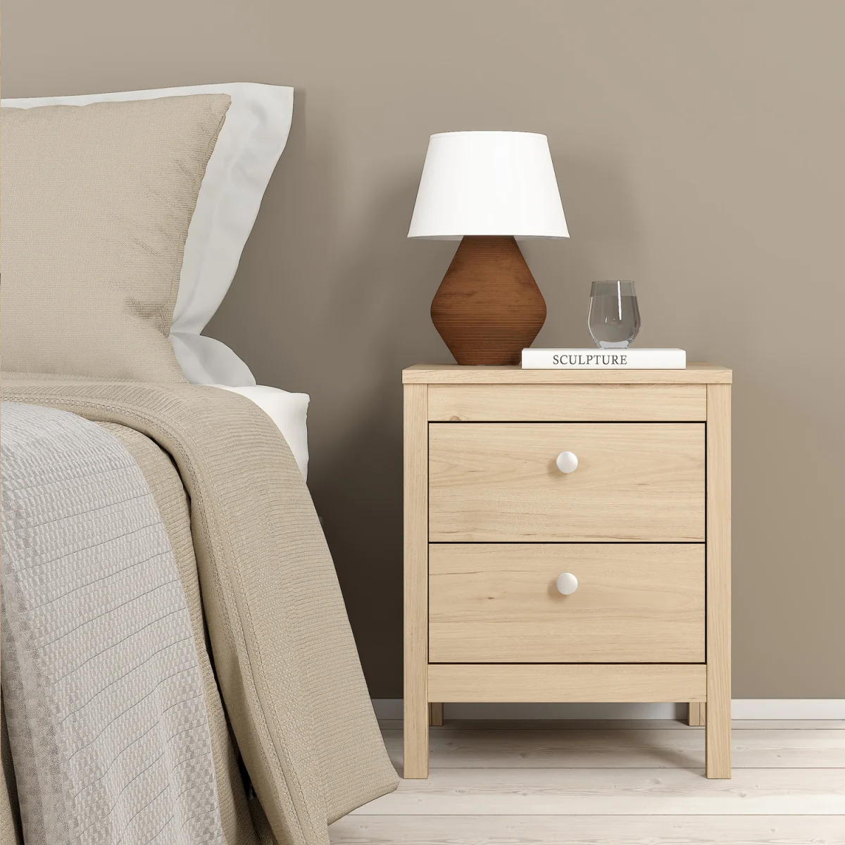 Madrid Package - Bedside Table 2 Drawers + Chest 5 Drawers + 2 Door Wardrobe in Jackson Hickory Oak - Jackson Hickory Oak – image 5
