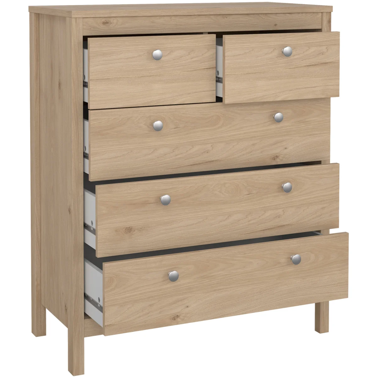 Madrid Package - Bedside Table 2 Drawers + Chest 5 Drawers + 2 Door Wardrobe in Jackson Hickory Oak - Jackson Hickory Oak – image 7