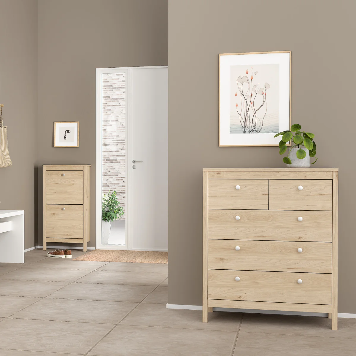 Madrid Package - Bedside Table 2 Drawers + Chest 5 Drawers + 2 Door Wardrobe in Jackson Hickory Oak - Jackson Hickory Oak – image 8