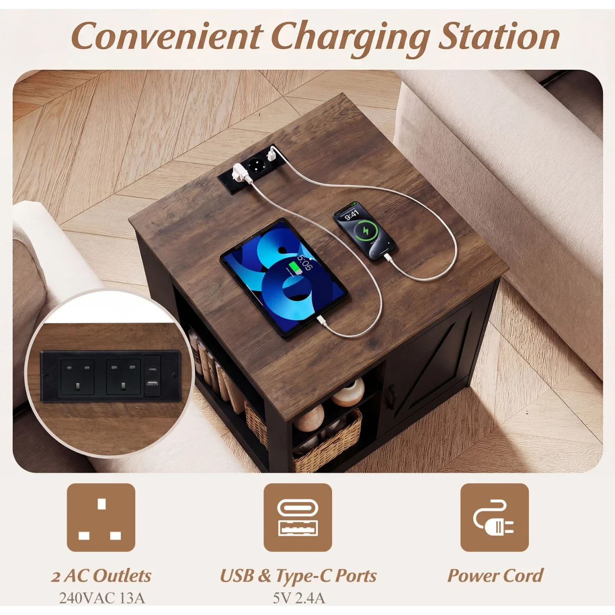 Farmhouse Nightstand with Charging Station – image 5
