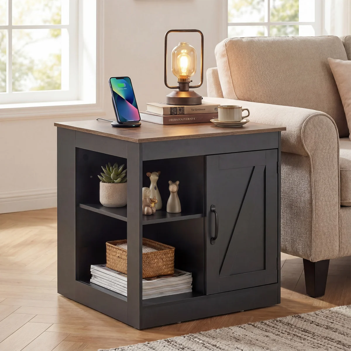 Farmhouse Nightstand with Charging Station – image 1