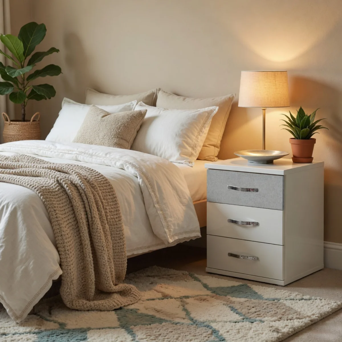 Duo Matt White and Grey 3 Drawer Bedside Cabinet - White – image 6