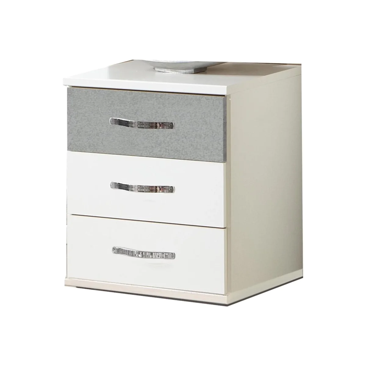Duo Matt White and Grey 3 Drawer Bedside Cabinet - White – image 1
