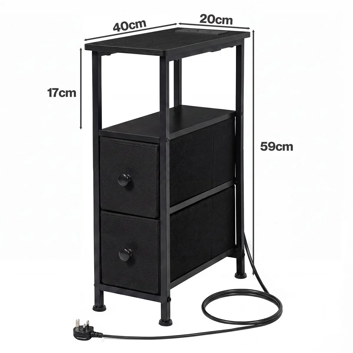 Bedside Table Narrow Side Table with LED Light Charging Station Black - Black – image 4