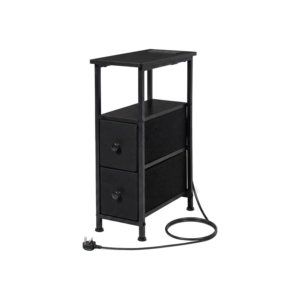 Bedside Table Narrow Side Table with LED Light Charging Station Black - Black – image 1
