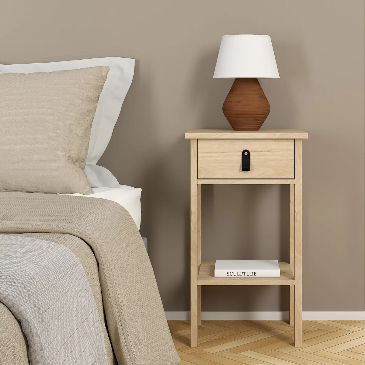 Barcelona Bedside Table with 1 Drawers in Jackson Hickory Oak - Jackson Hickory – image 2