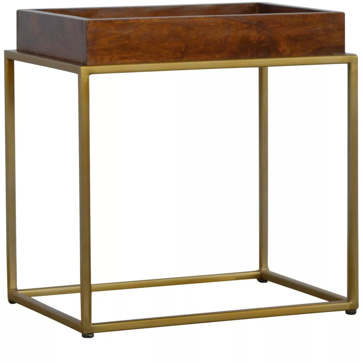 Mango Hill Chestnut Butler Tray Table With Gold Base - Brown – image 2