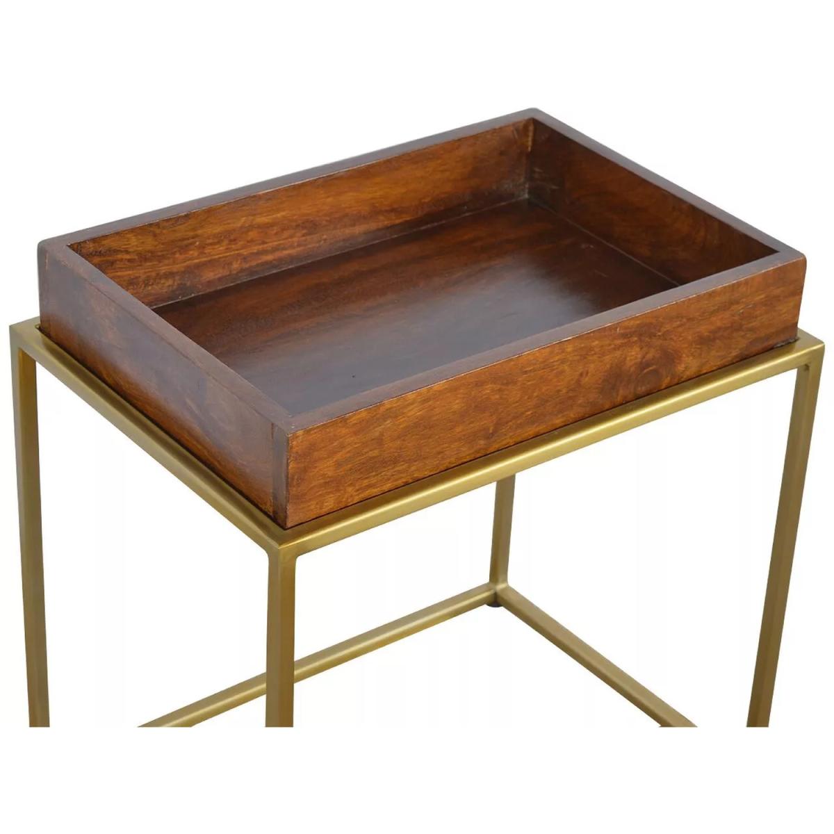 Mango Hill Chestnut Butler Tray Table With Gold Base - Brown – image 3